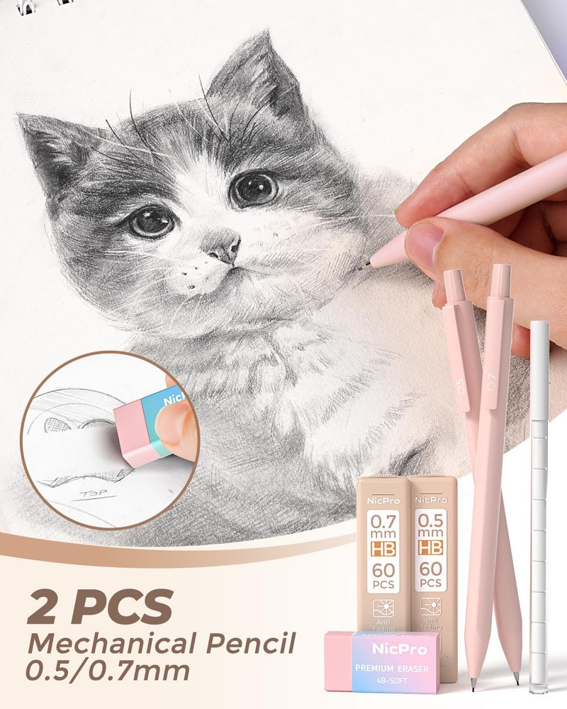 Nicpro 22 PCS Pastel Gel Ink Pen Set,12 Black Ink Pens with 2 Pack Highlighters and 2 Pack Mechanical Pencil 0.5 0.7mm, Retractable 0.5mm Fine Point Note Taking Pens for School Office (Brown) - Image 3