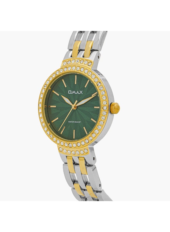 OMAX ساعة أومكس النسائية بقرص أخضر مع لمسات ذهبية - Image 4