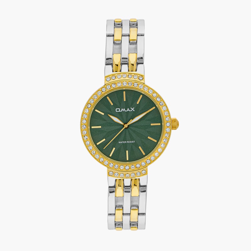 OMAX ساعة أومكس النسائية بقرص أخضر مع لمسات ذهبية - Image 1