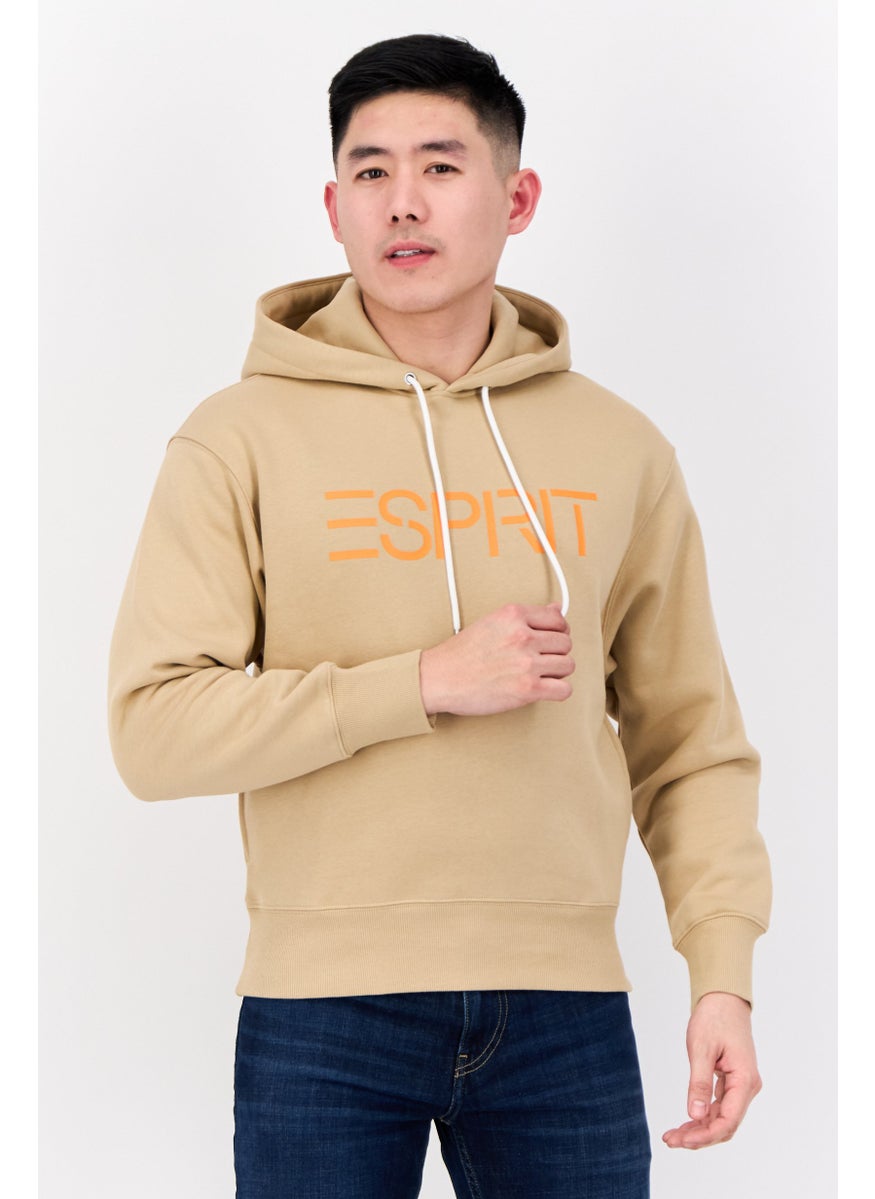 ESPRIT - Men Hooded Brand Logo Long Sleeves Sweatshirt, Tan - Image 1