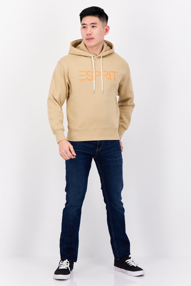 ESPRIT سويت شيرت بقلنسوة للرجال بشعار العلامة التجارية بأكمام طويلة، تان - Image 4