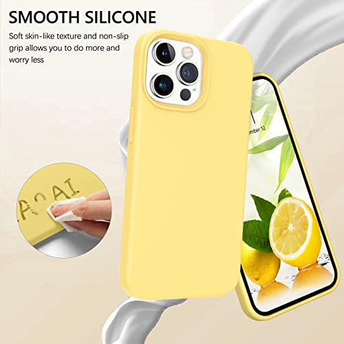 GUAGUA Compatible with iPhone 13 Pro Case 61 Inch Liquid Silicone Soft Gel Rubber Slim Thin Microfiber Lining Cushion Texture Cover Shockproof Protective Phone Case for iPhone 13 Pro Yellow - Image 3