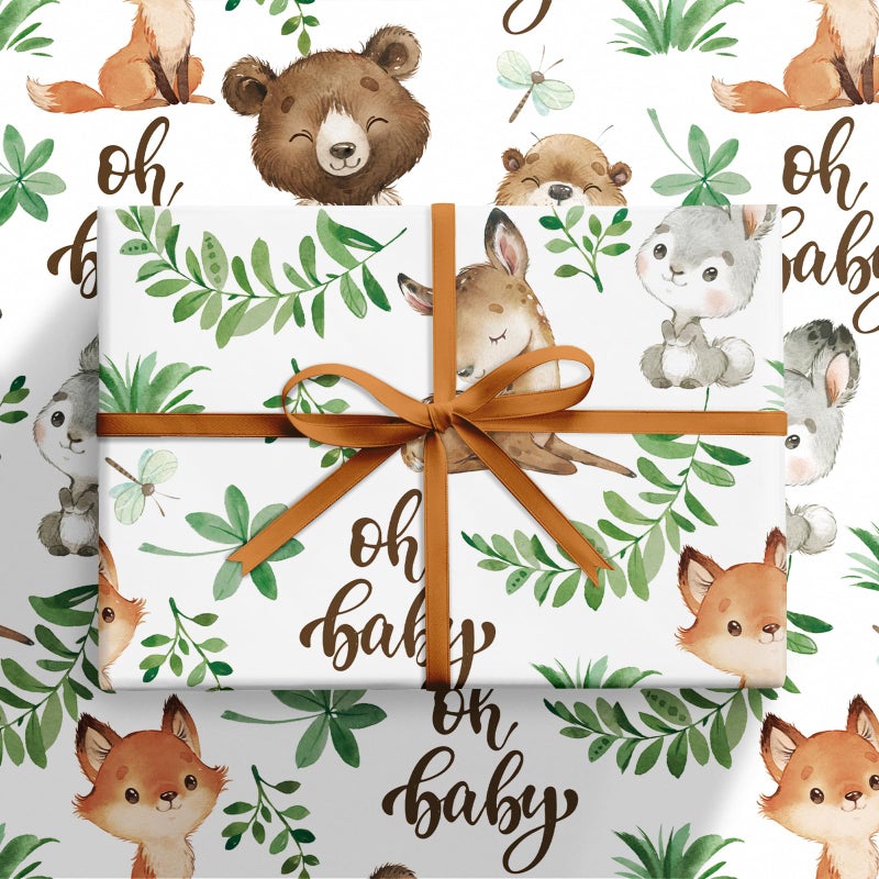 RUSPEPA Jungle Animal Wrapping Paper Roll for Boys Girls, Mini Roll, Woodland Animals with Bear Fox Deer Bunny Design, Forest Gift Wrap Perfect for Baby Shower, Kids' Birthday, 17 Inches x 16.4 Feet - Image 3