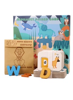 M MIAOYAN Number and letter flashcards suitable for children aged 3-5, Montessori alphabet learning toy puzzle ABC flashcards, visual word games, wooden letter matching animal flashcards  - Image 1