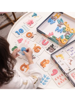 M MIAOYAN Number and letter flashcards suitable for children aged 3-5, Montessori alphabet learning toy puzzle ABC flashcards, visual word games, wooden letter matching animal flashcards  - Image 3