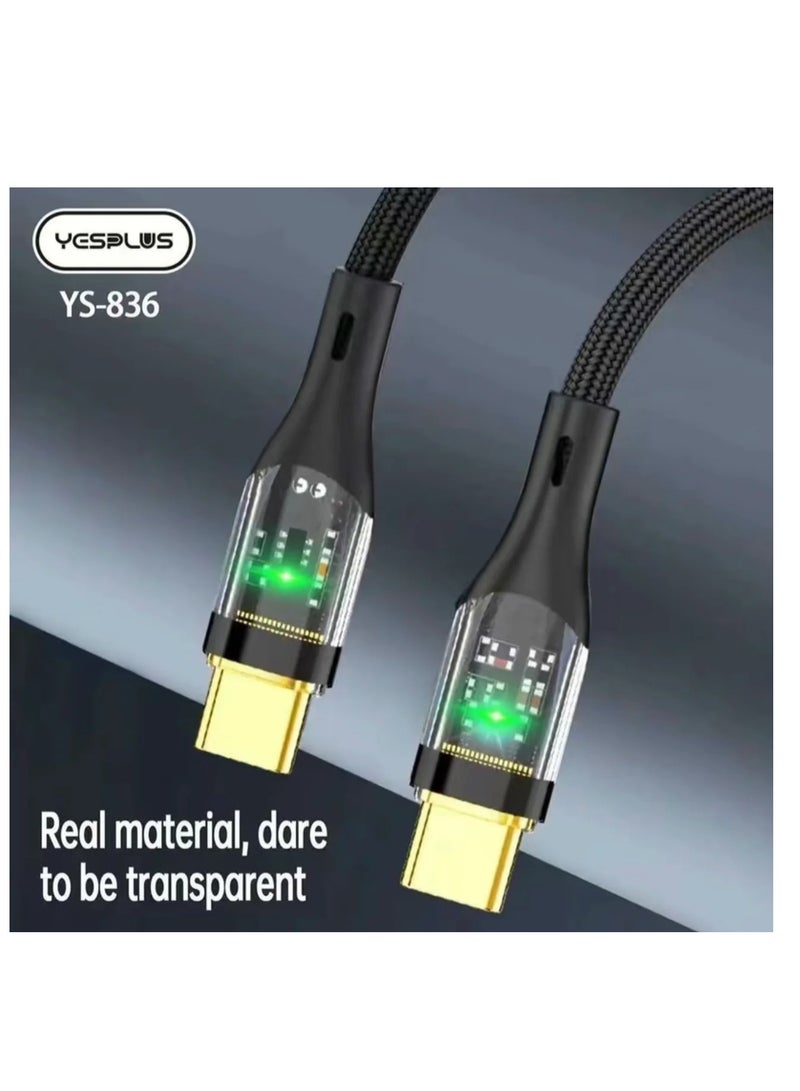 Yesplus YS-836 66W Type-C to Type-C Fast Charging Cable – LED Display, Braided, Durable - Image 2