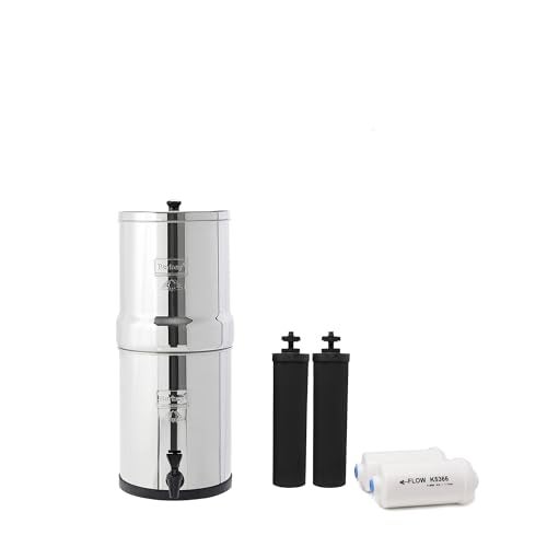 Berkey Travel Berkey GravityFed Water Filter with 2 Black Berkey Elements 2 Berkey PF2 Fluoride and Arsenic Reduction ElementsUse at Home or Outdoors - Image 1