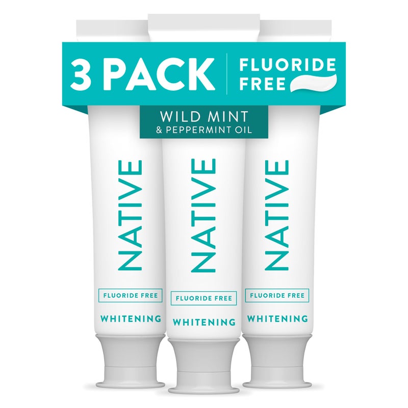 Native Fluoride Free Toothpaste, Whitening - for Adult, Kids 2+ Oral Care - Wild Mint & Peppermint Oil Flavor, 4.1oz (Pack of 3) - Image 1
