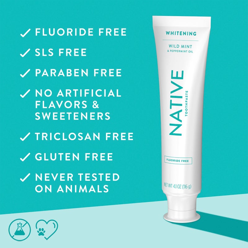 Native Fluoride Free Toothpaste, Whitening - for Adult, Kids 2+ Oral Care - Wild Mint & Peppermint Oil Flavor, 4.1oz (Pack of 3) - Image 4