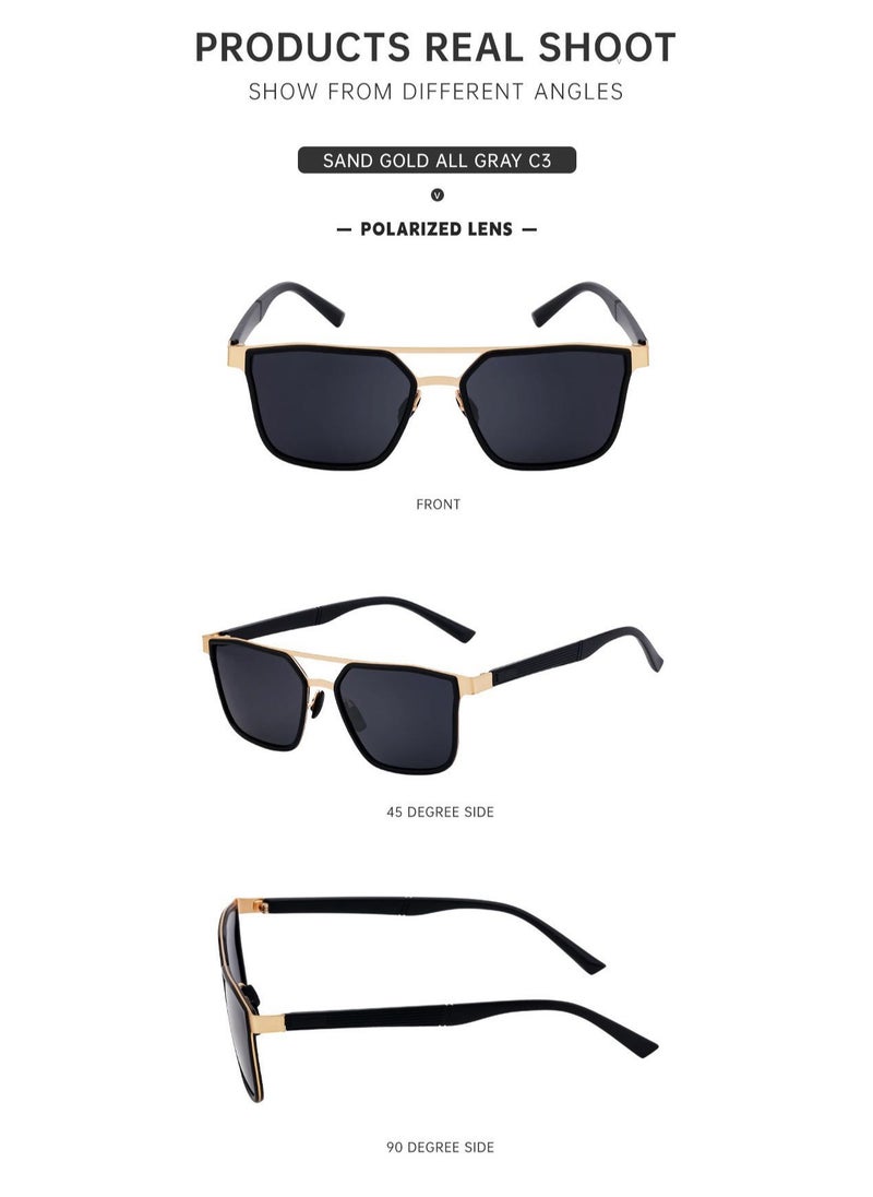 بارتا جاس نظارات شمسية PARTAGAS Premium UV400 Protection Ultralight للرجال - إطار مربع باللونين الذهبي الرملي والأسود، عدسات مستقطبة، تصميم متعدد الأغراض للتنقل والقيادة والأنشطة الخارجية  - Image 3