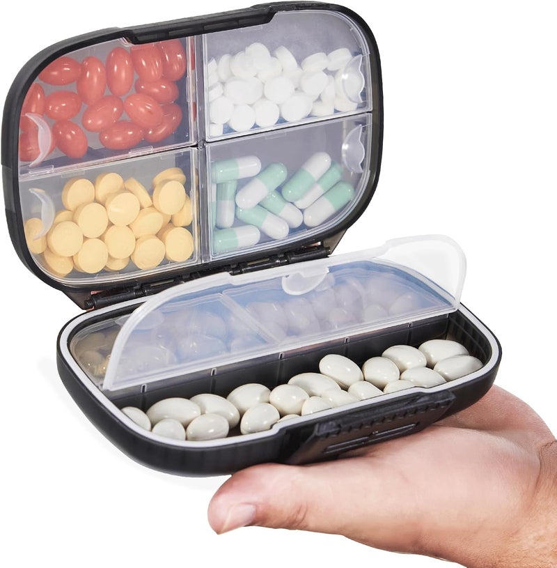 Sukuos Sukuos Travel Pill Organizer Weekly with Double Lock, Portable Pill Box with Large 7 Compartment, Airtight Daily Medicine Case Container with Labels for Vitamins/Fish Oils/Supplements 