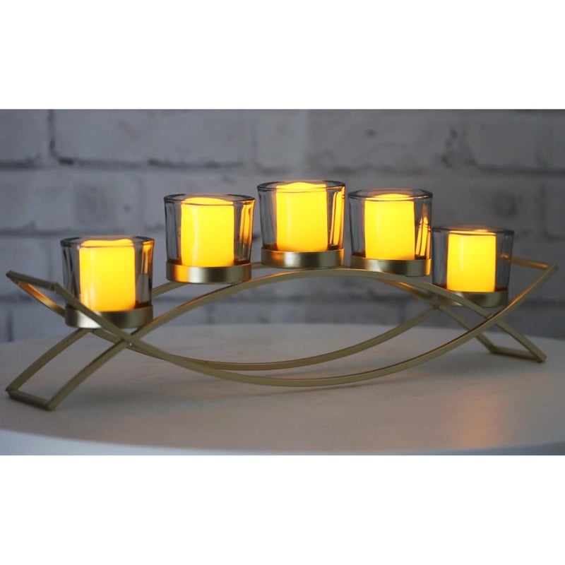 Seraphic Iron Arch Table Centerpiece Decorations Long Candle Holder for Weddings Patio Kitchen Dining Room and Coffee Tables Gold Clear Chunky 5 Cups