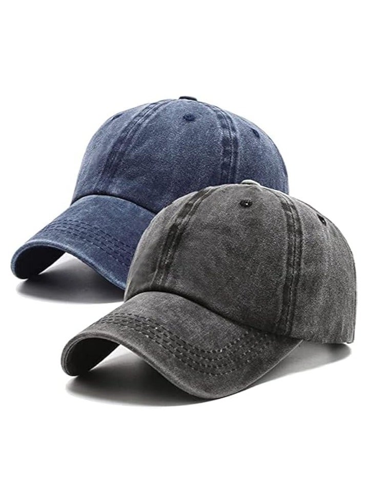 2 Pcs Unisex Baseball Cap, Cotton Vintage Washed Distressed Baseball Cap, Low Profile Unstructured Baseball Hat, Adjustable Dad Golf Hat for Men Women - Image 1