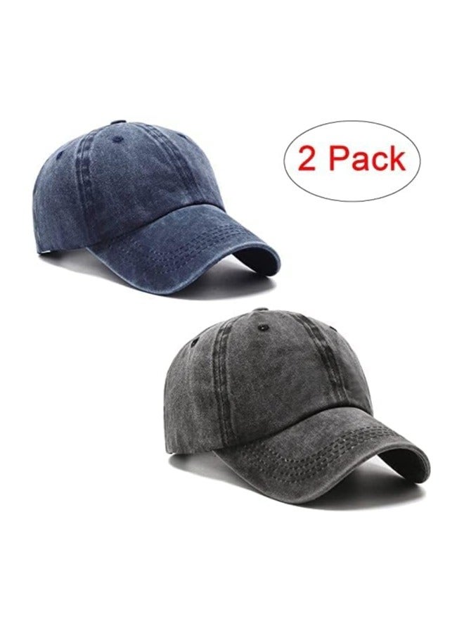 2 Pcs Unisex Baseball Cap, Cotton Vintage Washed Distressed Baseball Cap, Low Profile Unstructured Baseball Hat, Adjustable Dad Golf Hat for Men Women - Image 2