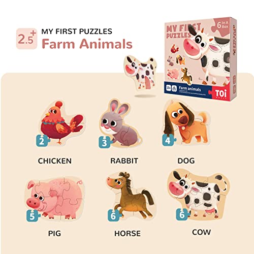 Toi 6 Packs Large Piece Toddler Jigsaw Puzzles for Kids Aged 2.5+, Animal Shaped Floor Puzzles for Beginner, Preschool Learning Game for Boys Girls, Farm Animals - Image 2