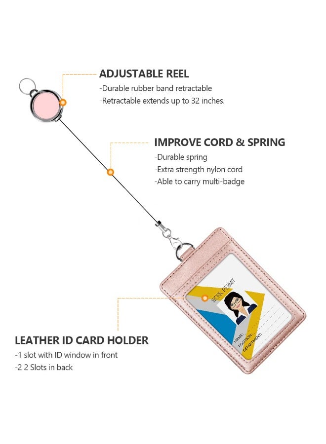 "حامل بطاقة عمل جلدي مع حمالة عنق - وردي ذهبي، حمالة عنق قابلة للتعديل للعمل، المدرسة، السفن السياحية، بطاقات مفاتيح الفندق - كارد هولدر نسائي " - Image 4