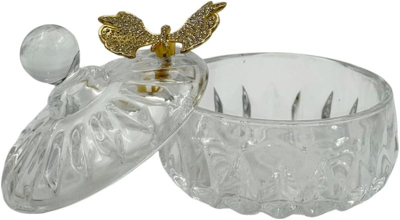 B&D Decorative Glass Date Bowl with Gold Leaf Accent, Clear Crystal Jar with Lid - Image 5