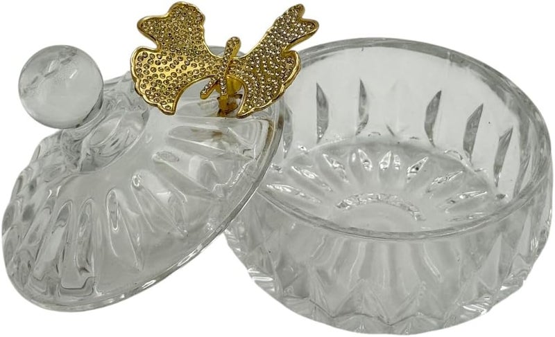 B&D Decorative Glass Date Bowl with Gold Leaf Accent, Clear Crystal Jar with Lid - Image 1