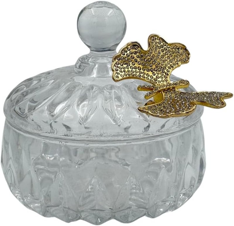 B&D Decorative Glass Date Bowl with Gold Leaf Accent, Clear Crystal Jar with Lid - Image 2