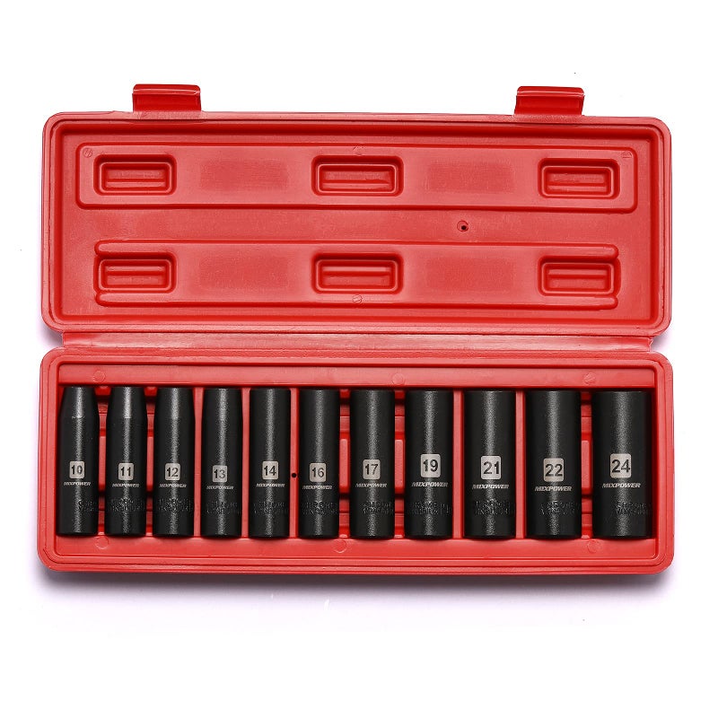 MIXPOWER 11-Piece 1/2-Inch Drive Deep Impact Socket Set, CR-V, Metric, 6 Point, Deep, 10-24mm - Image 2
