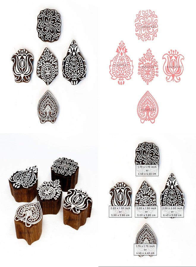 TwoGrams | Set of 5 | Floral Design Printing Stamps/Blocks for Printing Saree Border, Art Work, Craft Card Making, Scrapbook, Clay Pottery, Kids - Image 4
