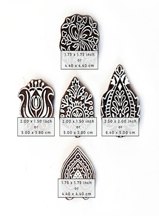 TwoGrams | Set of 5 | Floral Design Printing Stamps/Blocks for Printing Saree Border, Art Work, Craft Card Making, Scrapbook, Clay Pottery, Kids - Image 1