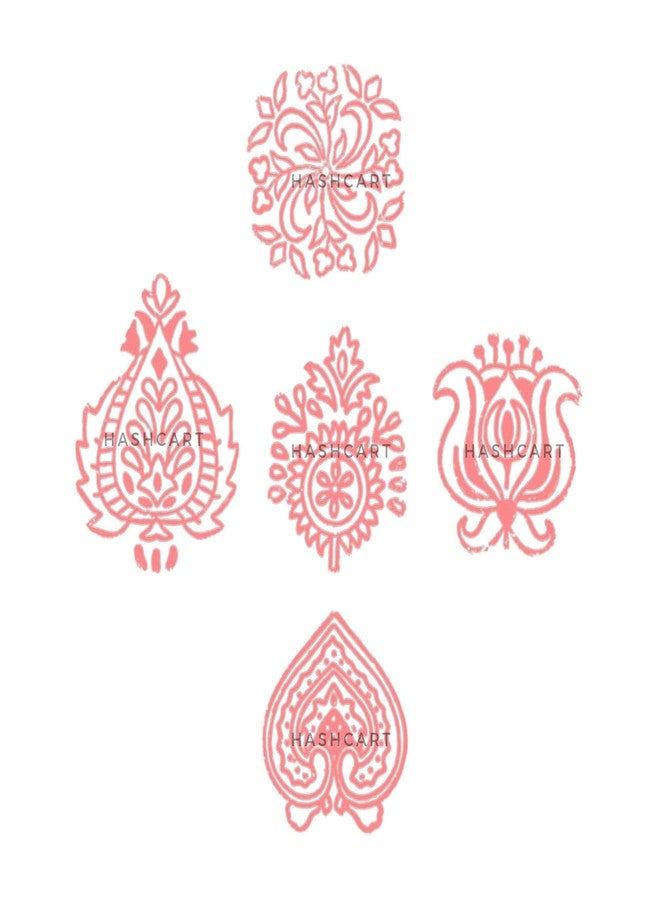 TwoGrams | Set of 5 | Floral Design Printing Stamps/Blocks for Printing Saree Border, Art Work, Craft Card Making, Scrapbook, Clay Pottery, Kids - Image 3