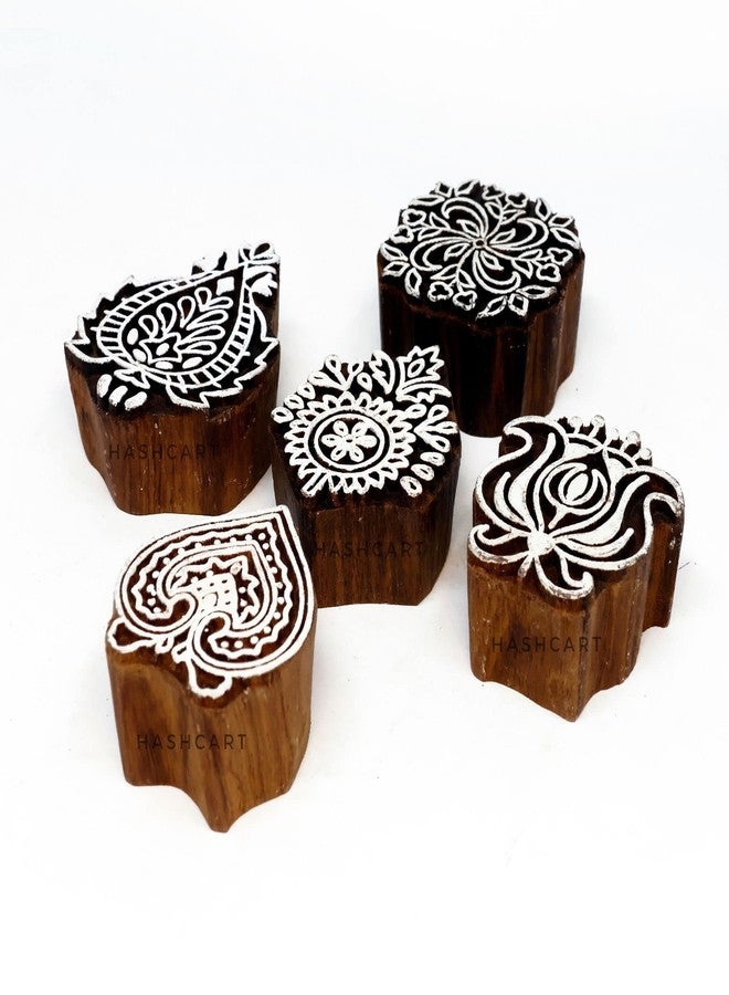 TwoGrams | Set of 5 | Floral Design Printing Stamps/Blocks for Printing Saree Border, Art Work, Craft Card Making, Scrapbook, Clay Pottery, Kids - Image 2