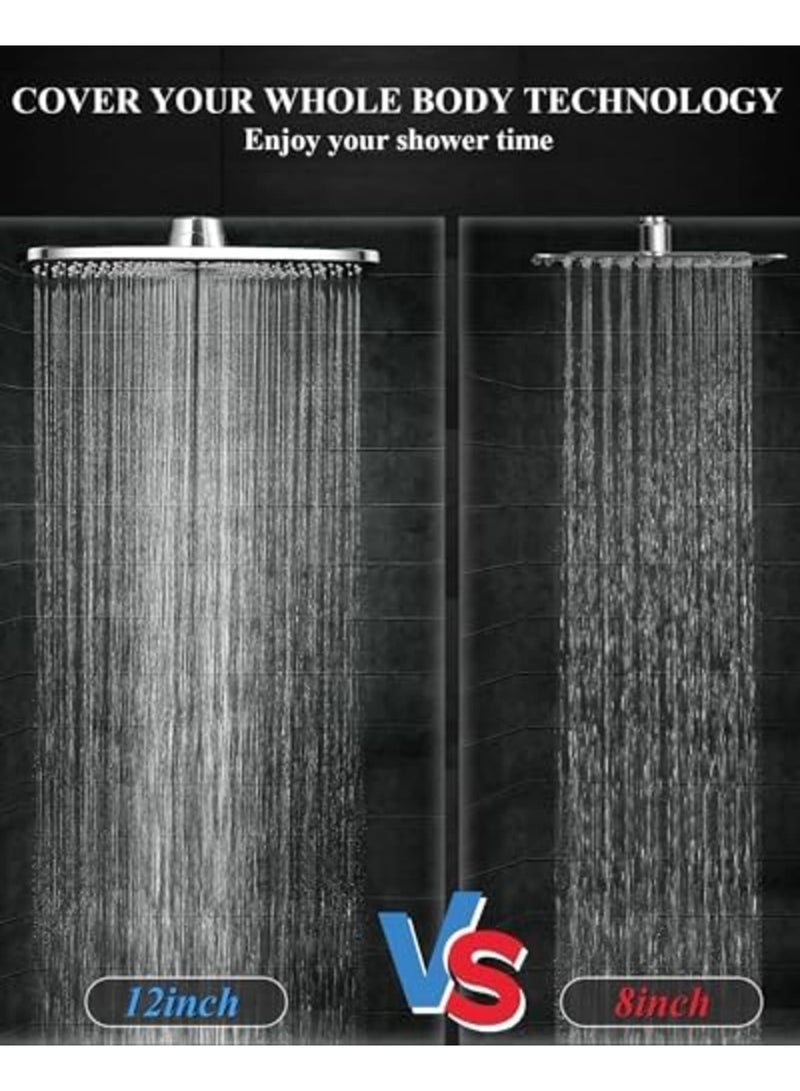 SYOSI Rain Shower Head, 11.8 Inch Large Rectangular Rainfall Showerhead with Adjustable 11 Inch Stainless Steel Extension Arm, Detachable Waterfall Rain Shower Heads with Anti-Clog Nozzles for Bathroom Use - Image 2