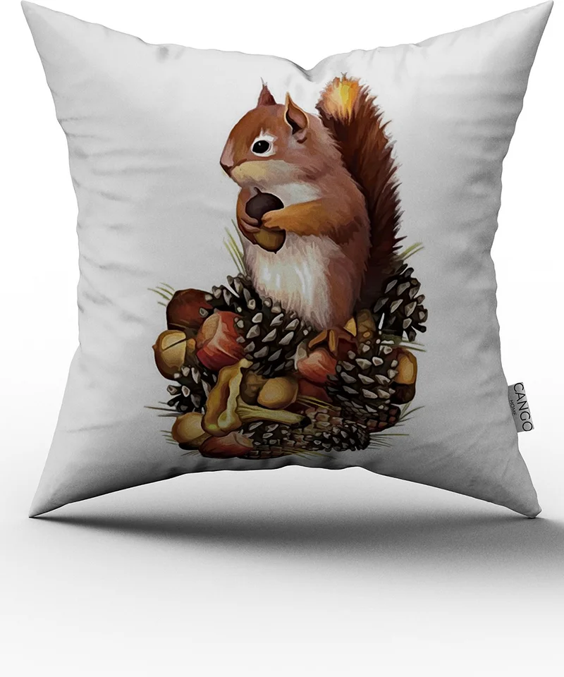 Cango Home Brown Squirrel Figured Digital Printed Double-Sided Throw Pillow Cover - OTYK447-CT