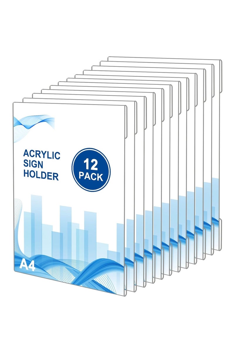 Slasa SLASA A4 Clear Acrylic Sign Holders with Adhesive Tape – 12 Pcs Wall-Mounted Poster & Document Display Frames – No Drilling Acrylic Wall Sign Holders for Office, Store, Restaurant  - Image 1