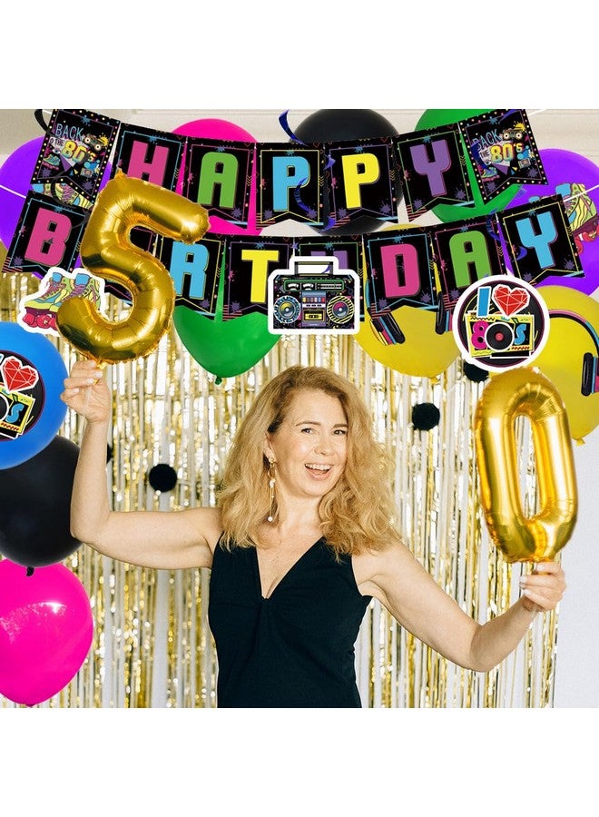 Apol زينة حفلة عيد الميلاد من الثمانينات، لافتة عيد ميلاد سعيدة من الثمانينات، دوامات معلقة لحفلة ريترو، بالونات هيب هوب، زينة كعكة وكاب كيك لموضوع حفلة عيد الميلاد من الثمانينات، إمدادات حفلة روك هيبي نيون - Image 5