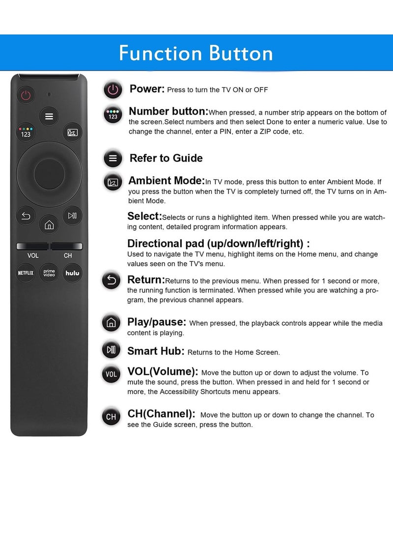 ELTRAZONE جهاز تحكم عن بعد ذكي عالمي لتلفزيون سامسونج، جهاز تحكم بديل لجميع تلفزيونات سامسونج الذكية LCD LED UHD HDR QLED SUHD المنحنية 4K 8K 3D مع أزرار اختصار مع بطارية - Image 5