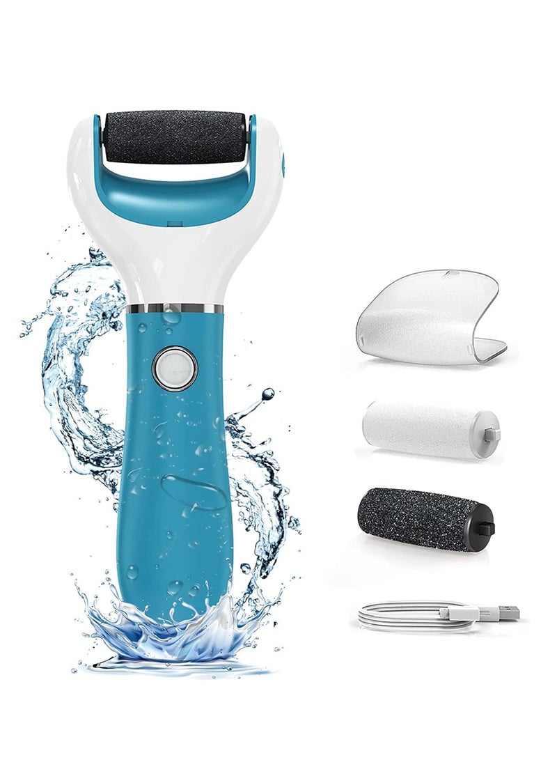 Excefore مبرد القدم الكهربائي الاحترافي، مزيل الجلد الصلب الكهربائي، 2 أسطوانة، 2 سرعة، قابل لإعادة الشحن ومقاوم للماء وآمن لإزالة المسامير، الكعوب المتشققة، والجلد الميت (أزرق) - Image 1