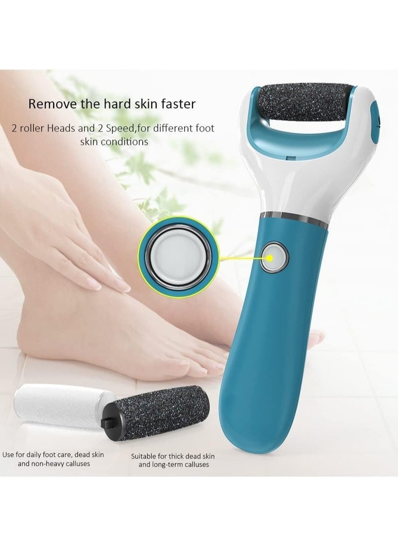 Excefore مبرد القدم الكهربائي الاحترافي، مزيل الجلد الصلب الكهربائي، 2 أسطوانة، 2 سرعة، قابل لإعادة الشحن ومقاوم للماء وآمن لإزالة المسامير، الكعوب المتشققة، والجلد الميت (أزرق) - Image 2
