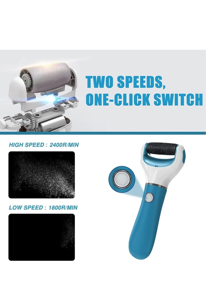 Excefore مبرد القدم الكهربائي الاحترافي، مزيل الجلد الصلب الكهربائي، 2 أسطوانة، 2 سرعة، قابل لإعادة الشحن ومقاوم للماء وآمن لإزالة المسامير، الكعوب المتشققة، والجلد الميت (أزرق) - Image 5