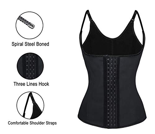 Charmian Women's Spiral Steel Boned Latex 3 Rows of Hooks Underbust Sport Workout Waist Trainer Body Shaper Corset Vest Black Medium - Image 5