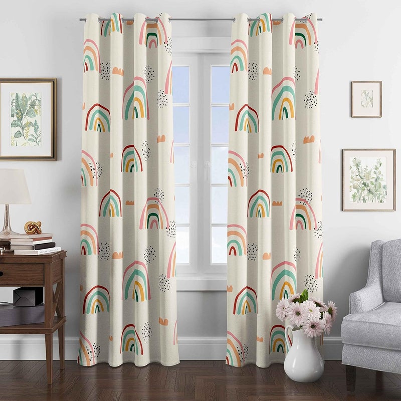 chiinvent Rainbow Curtains for Kids Cute Rainbow Room Darkening Window Curtains Decorative Cartoon Blackout Curtain for Girls Bedroom Nursery, C1, 52" x 96", 2 Panels - Image 2