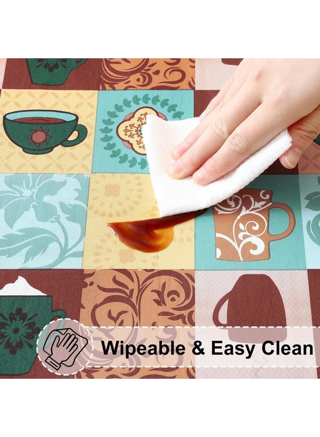 misaya Round Fitted Tablecloth with Elastic Edge, 100% Waterproof Oil Proof Plastic Table Cover, Vinyl Flannel Backed Tablecloth Fits 36"-44" Round Tables for Dinner, Outdoor, Picnic, Patterned Cups - Image 4