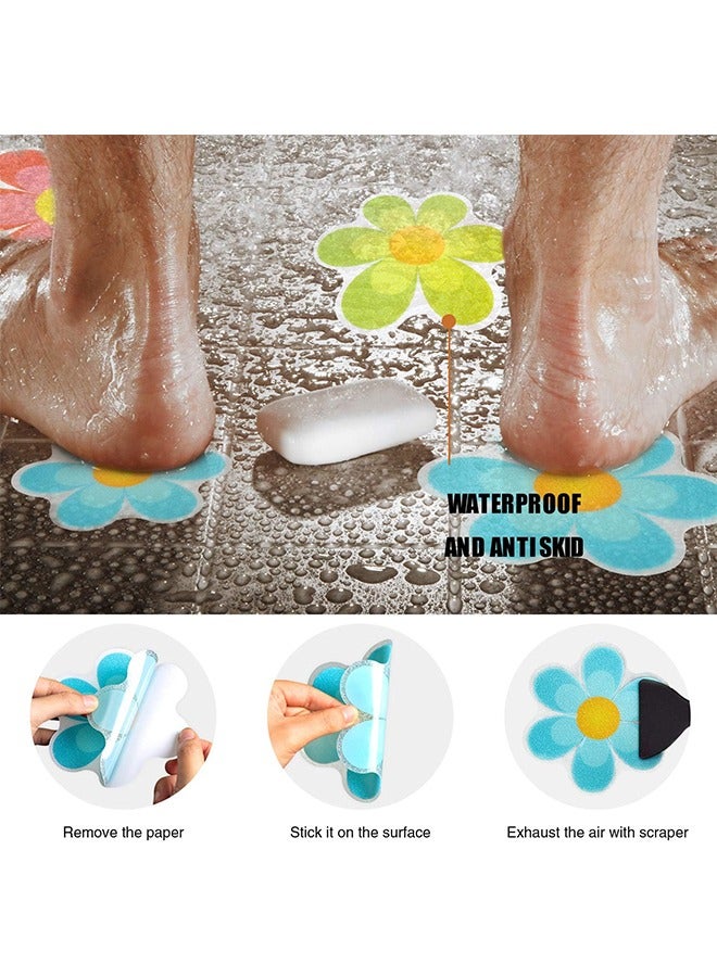 20 قطع غير زلة ملصقات حوض الاستحمام ، الطفل دش الكلمة عدم الانزلاق ملصقات الزهور الزاهية يزين مع مكشطة قسط - Image 3