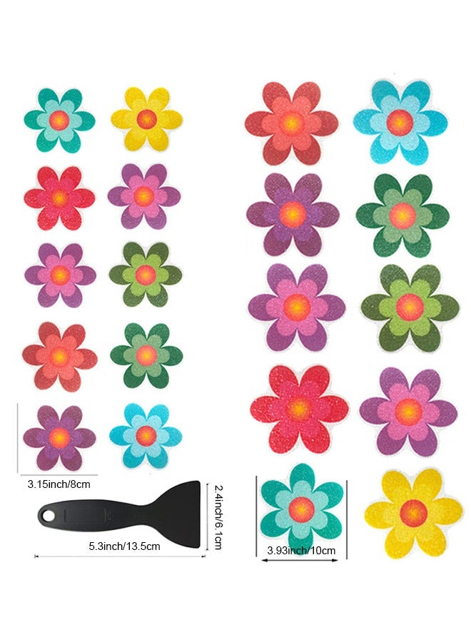 20 قطع غير زلة ملصقات حوض الاستحمام ، الطفل دش الكلمة عدم الانزلاق ملصقات الزهور الزاهية يزين مع مكشطة قسط - Image 4