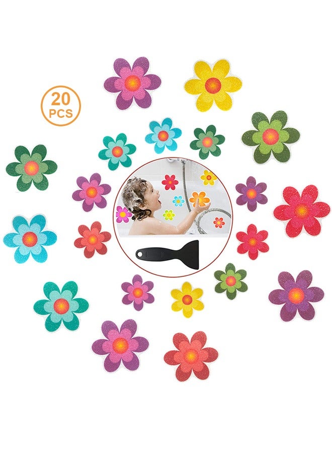 20 قطع غير زلة ملصقات حوض الاستحمام ، الطفل دش الكلمة عدم الانزلاق ملصقات الزهور الزاهية يزين مع مكشطة قسط - Image 1