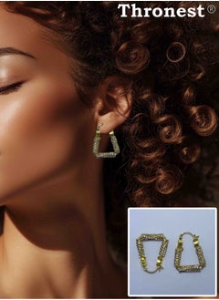 Thronest Gold Crystal Earrings, Square Earrings ，Fashionable and generous，Suitable for daily life, attending parties, weddings  - Image 1