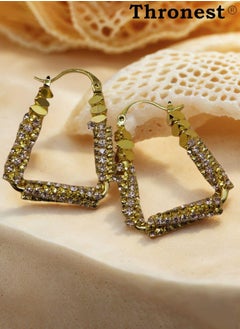 Thronest Gold Crystal Earrings, Square Earrings ，Fashionable and generous，Suitable for daily life, attending parties, weddings  - Image 2