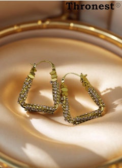 Thronest Gold Crystal Earrings, Square Earrings ，Fashionable and generous，Suitable for daily life, attending parties, weddings  - Image 3