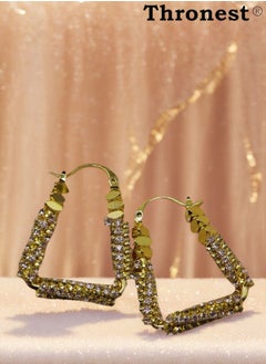 Thronest Gold Crystal Earrings, Square Earrings ，Fashionable and generous，Suitable for daily life, attending parties, weddings  - Image 5
