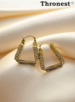 Thronest Gold Crystal Earrings, Square Earrings ，Fashionable and generous，Suitable for daily life, attending parties, weddings  - Image 4