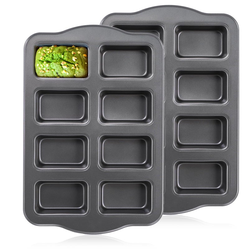 Lawei 2 Pack 8 Cavity Mini Loaf Pan NonStick Small Bread Loaf Pans Rectangle Carbon Steel Baking Loaf Pans for Corn Bread Little Banana Breads Cheesecake Mini Brownie Pan