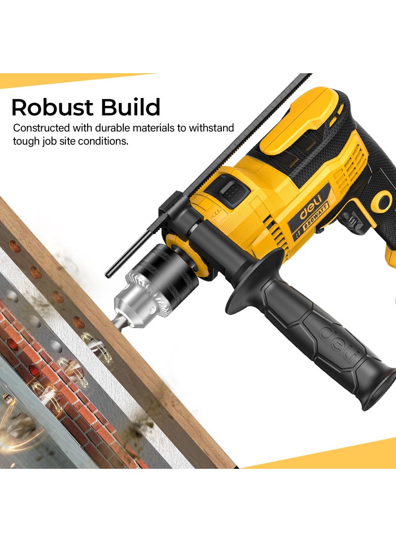Deli Deli DLCZ13E5 650W Corded Electric Impact Drill with 03000RPM NoLoad Speed 048000min Impact Rate 220240v 50hz60hz Drilling Tool for Wood Metal Masonry Pack of 1 Yellow  - Image 4