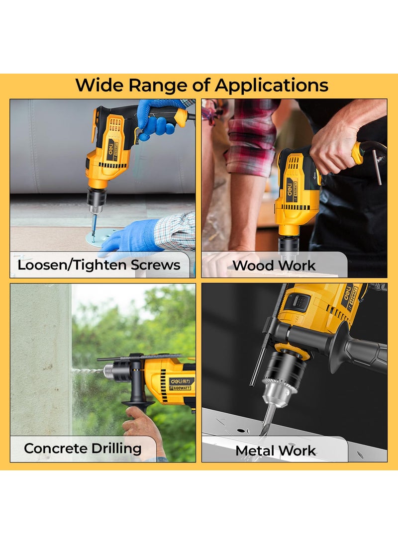 Deli Deli DLCZ13E5 650W Corded Electric Impact Drill with 03000RPM NoLoad Speed 048000min Impact Rate 220240v 50hz60hz Drilling Tool for Wood Metal Masonry Pack of 1 Yellow  - Image 5